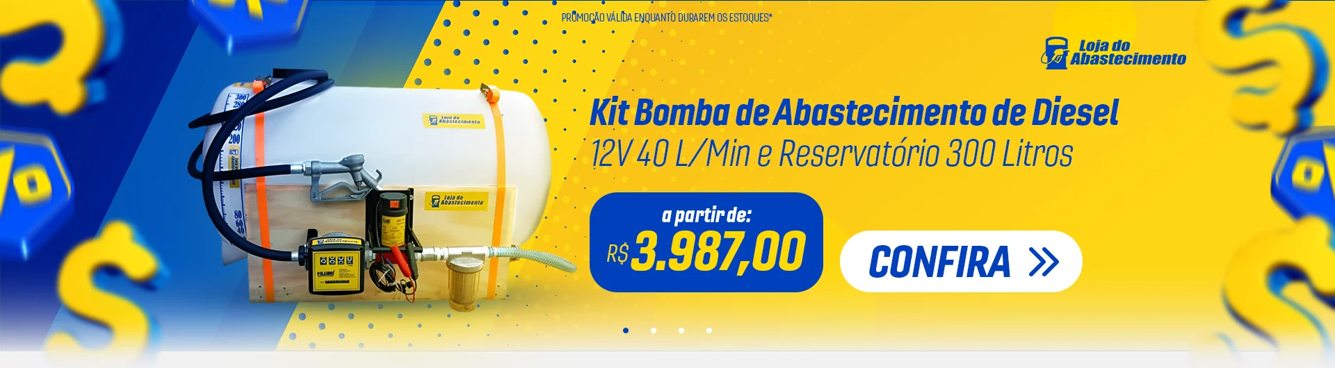 Kit Bomba de Abastecimento de Diesel 12V 40 L/Min e Reservatório 300 Litros - Vilubri-120321
