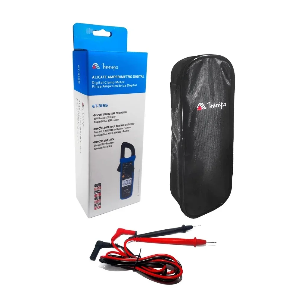 Alicate Amperimetro Digital 600V AC/DC CAT.III 600A AC Minipa ET-3155