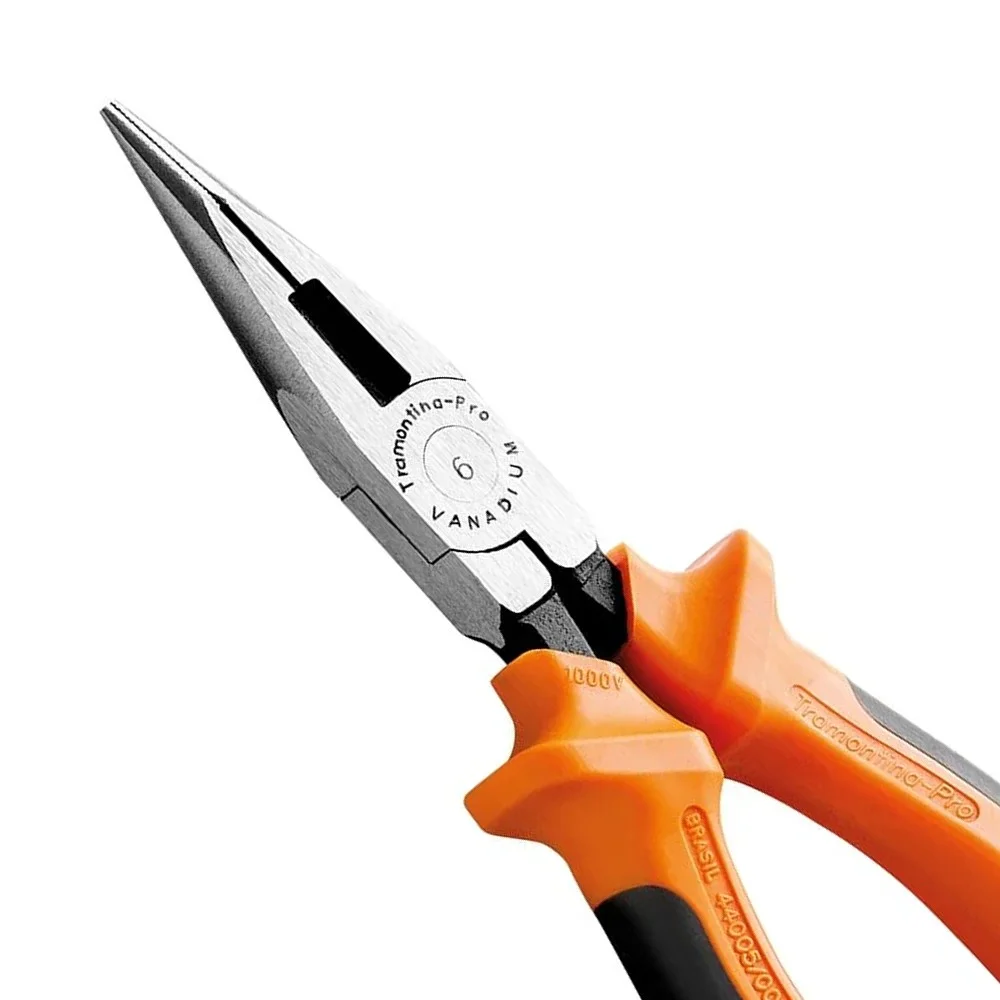 Alicate de Bico Meia Cana Isolado 1000V NBR9699 NR10 Cabo Laranja/Preto CRV 6" Tramontina Pro 44005/106