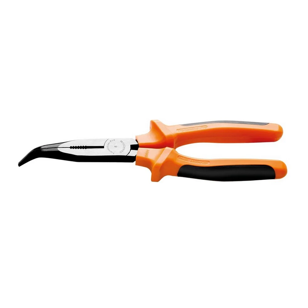 Alicate de Bico Meia Cana Longo Curvo Isolado 1000V NBR9699 NR10 Cabo Laranja/Preto CRV 8" Tramontina Pro 44004/181