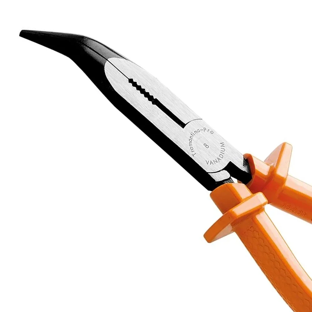 Alicate de Bico Meia Cana Longo Curvo Isolado 1000V NBR9699 NR10 CRV 8" Tramontina Pro 44004/180