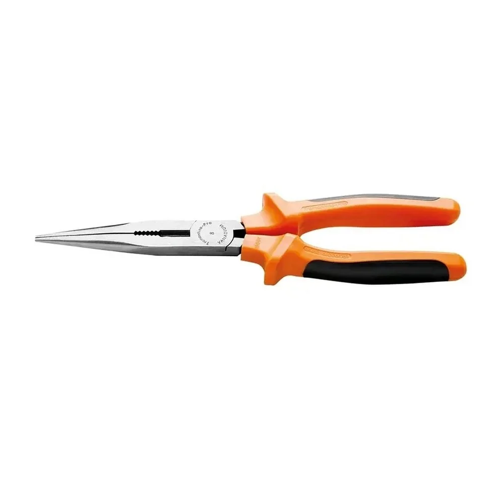 Alicate de Bico Meia Cana Longo Isolado 1000V NBR9699 NR10 Cabo Laranja/Preto CRV 8" Tramontina Pro 44004/183