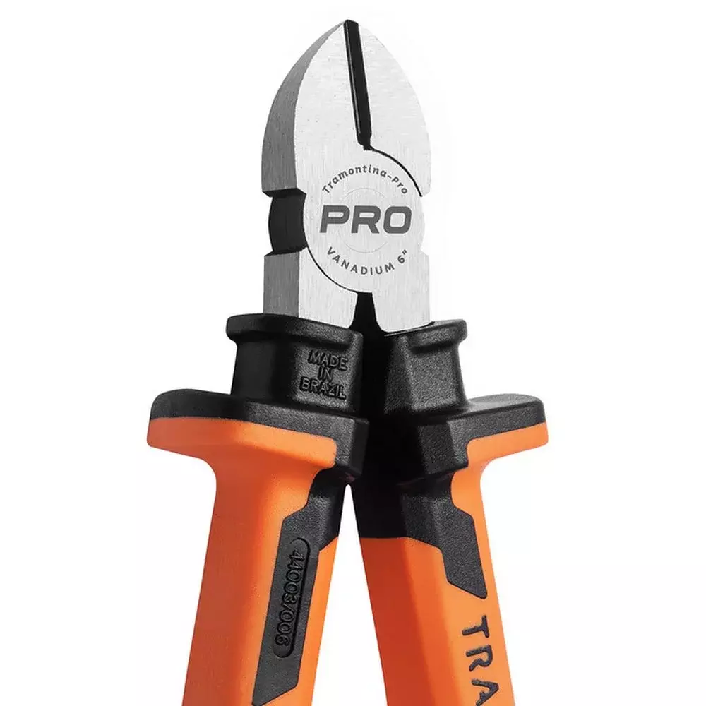 Alicate de Corte Diagonal Isolado 1000V NBR9699 NR10 Cabo Laranja/Preto CRV 6" Tramontina Pro 44003/106