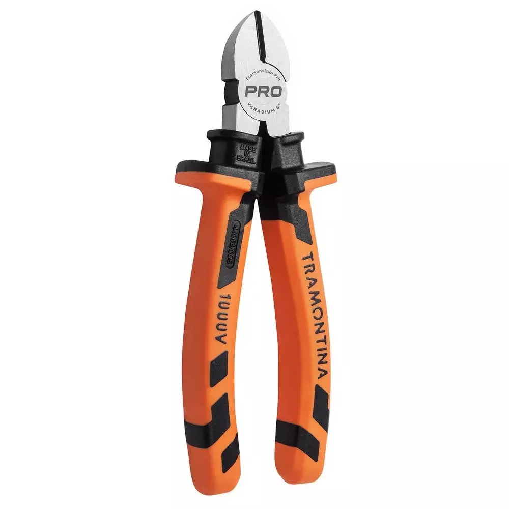 Alicate de Corte Diagonal Isolado 1000V NBR9699 NR10 Cabo Laranja/Preto CRV 6" Tramontina Pro 44003/106