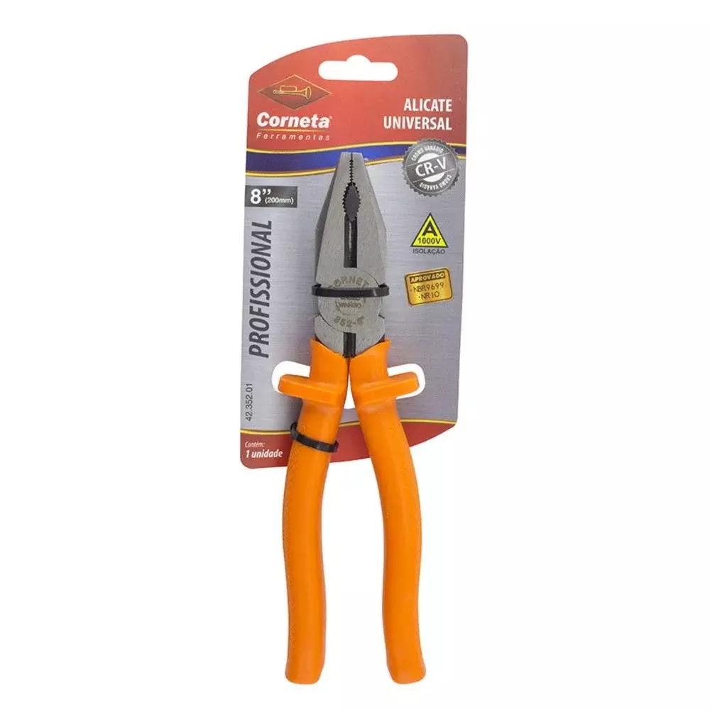 Alicate Universal Isolado 1000v NBR9699 CRV 8" Corneta 352IS