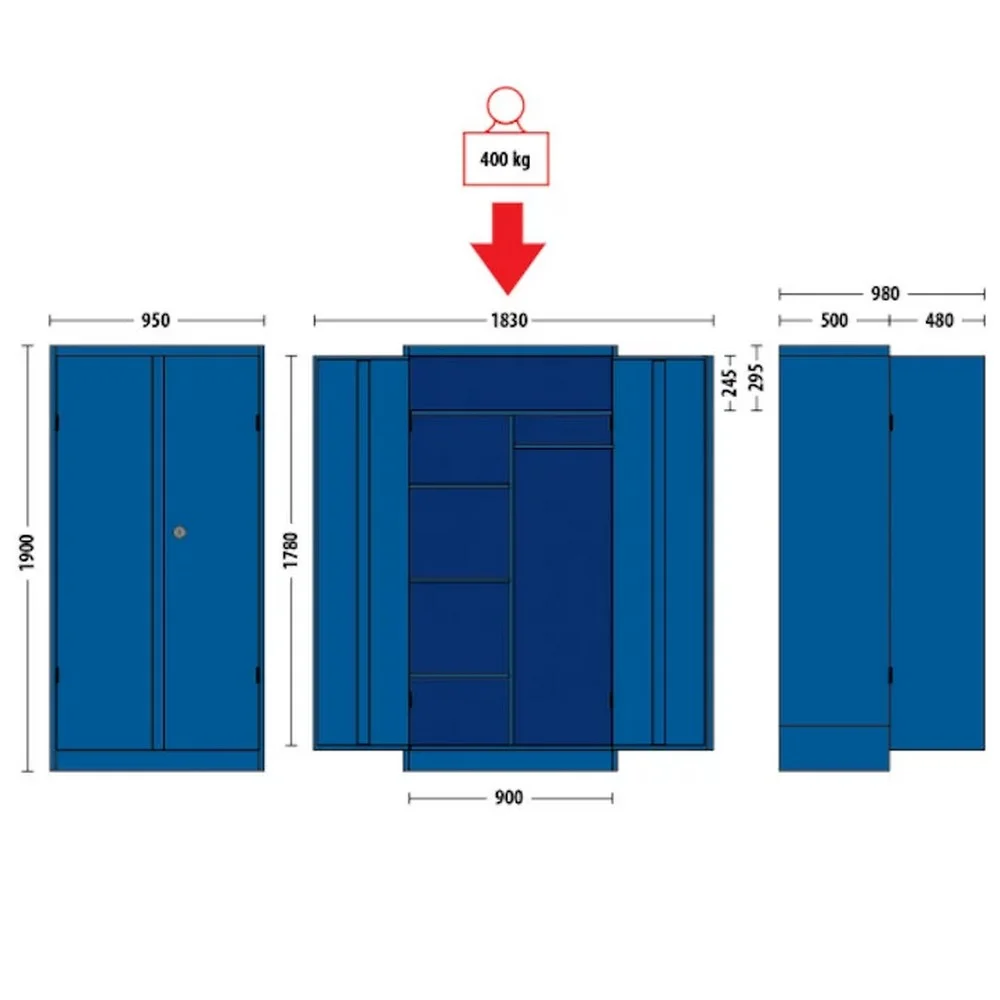 Armario Vertical Universal Jumbo Com 5 Prateleiras e 2 Portas 95X50X190CM Gedore 52510