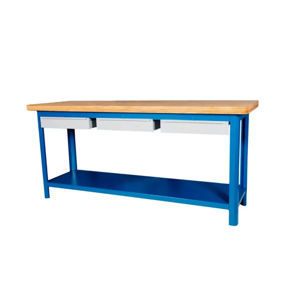 Bancada Aberta Tampo de Madeira Com 3 Gavetas e 1 Prateleira 200X60X92CM Fercar 203CD Bancada Aberta Tampo de Madeira Com 3 Gavetas e 1 Prateleira 200X60X92CM Fercar 203CD