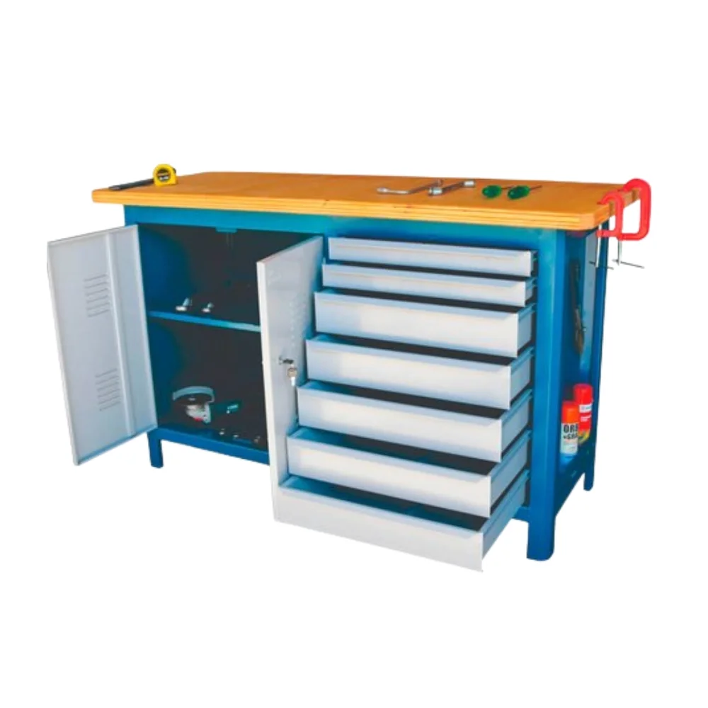 Bancada Fechada Tampo de Madeira Com 7 Gavetas e 2 Portas 150X60X90CM Fercar 157CDF