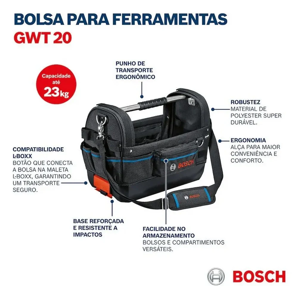 Bolsa de Poliester para Ferramentas 34X23X43CM Bosch GWT 20