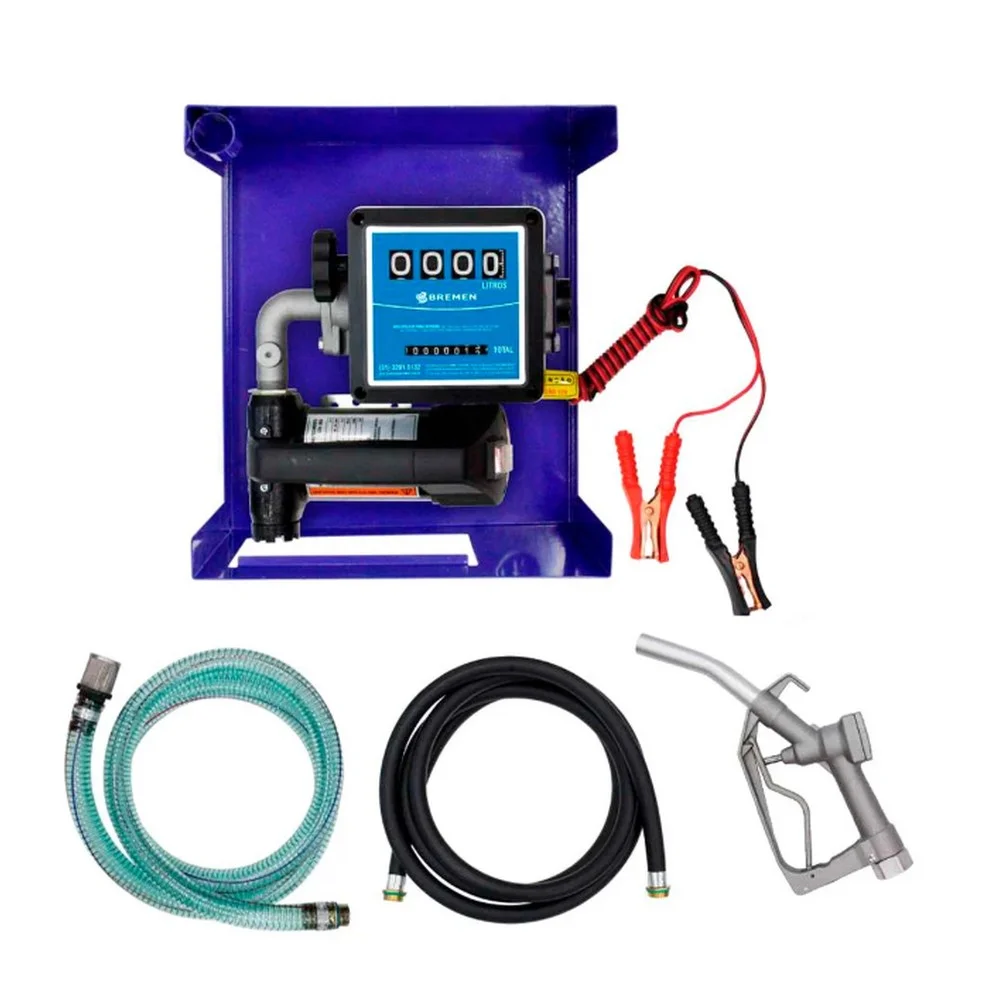 Bomba Eletrica de Abastecimento Oleo Diesel Com Mangueiras Bico e Medidor 40L/MIN 12V Bremen 8830