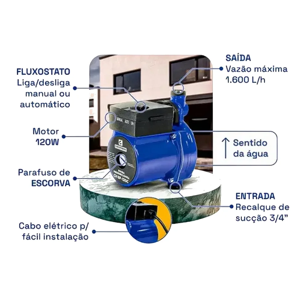 Bomba Pressurizadora 1600L/H 220V 120W Chiaperini CH BP-120C