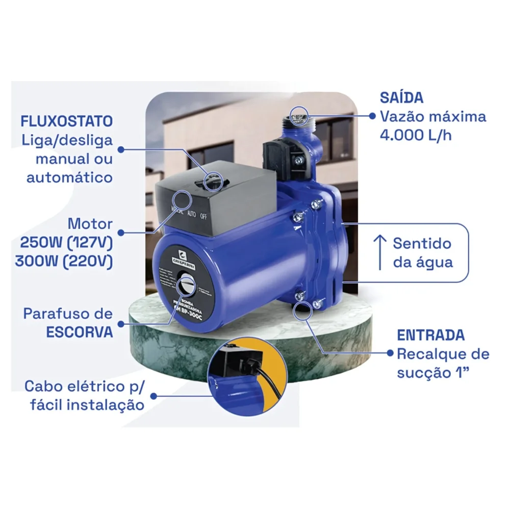 Bomba Pressurizadora 4000L/H 220V 300W Chiaperini CH BP-300C