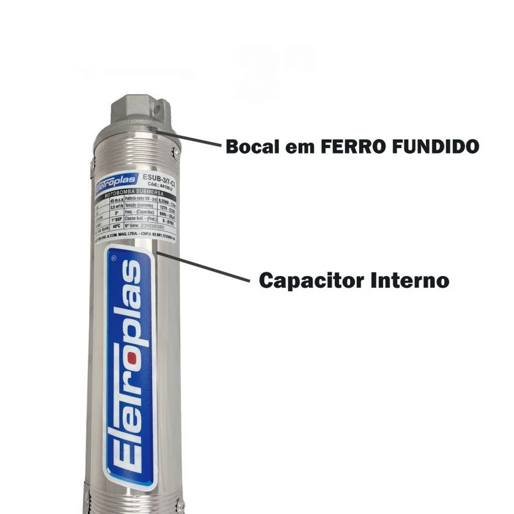 Bomba Submersa Tipo Caneta 3500L/H 220V 3/4HP Eletroplas 3ESUB-2/13 CI