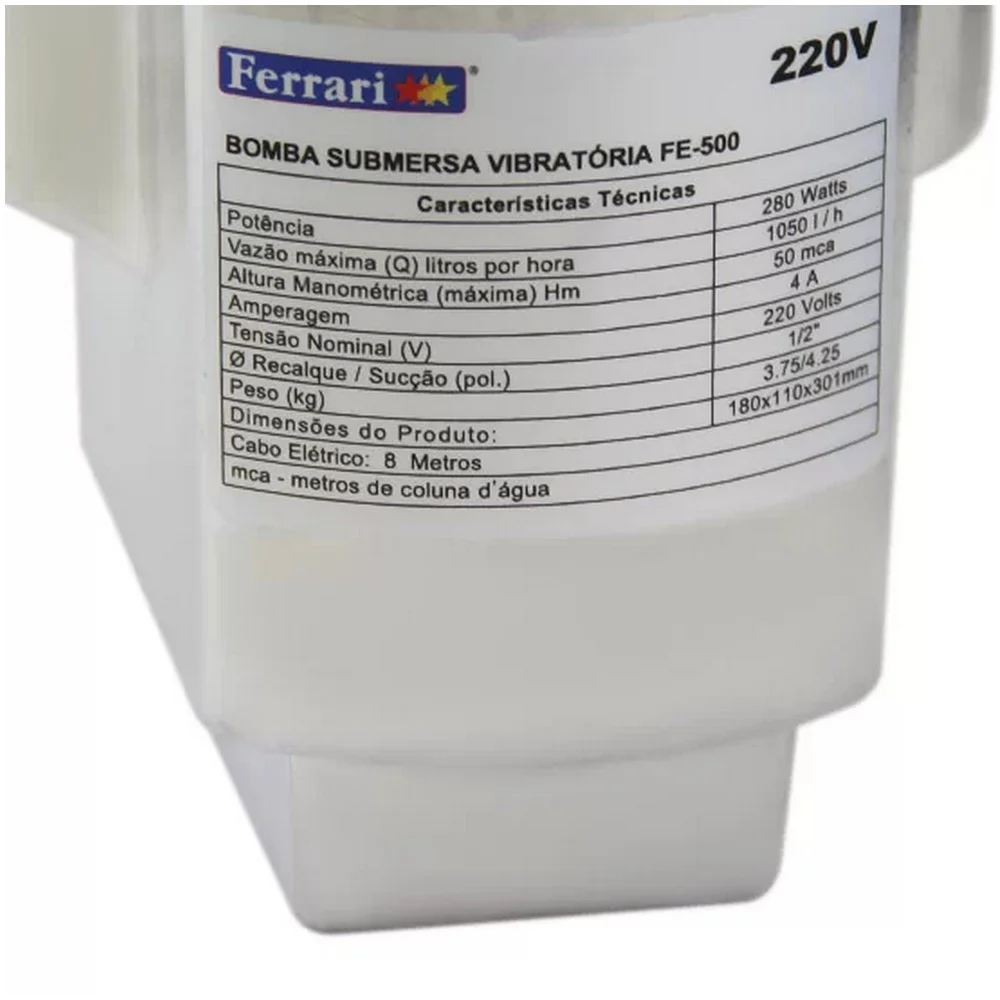 Bomba Submersa Vibratoria 1080L/H 220V 260W Ferrari FE-500