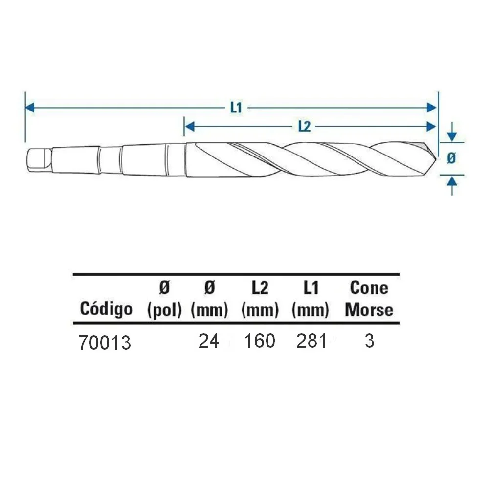 Broca Haste Conica Din 345 HSS 24MM-CM3 Rocast 70013
