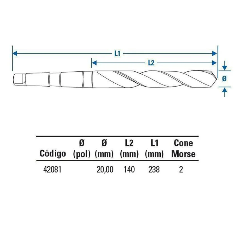 Broca Haste Conica Din 345 HSS 20MM-CM2 Lenox-Twill TW404