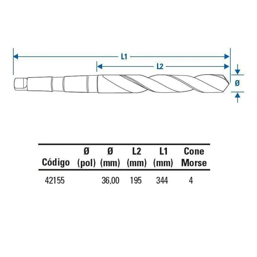 Broca Haste Conica Din 345 HSS 36MM-CM4 Lenox-Twill TW404