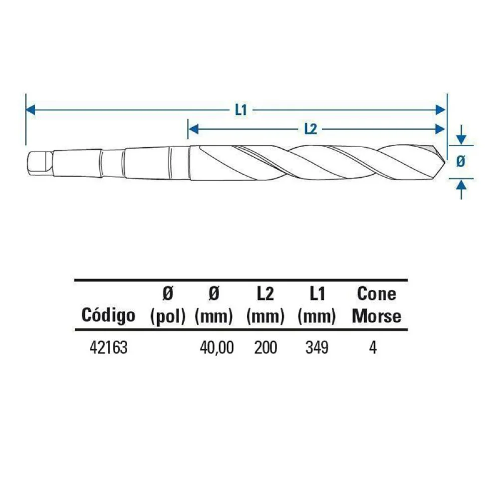 Broca Haste Conica Din 345 HSS 40MM-CM4 Lenox-Twill TW404