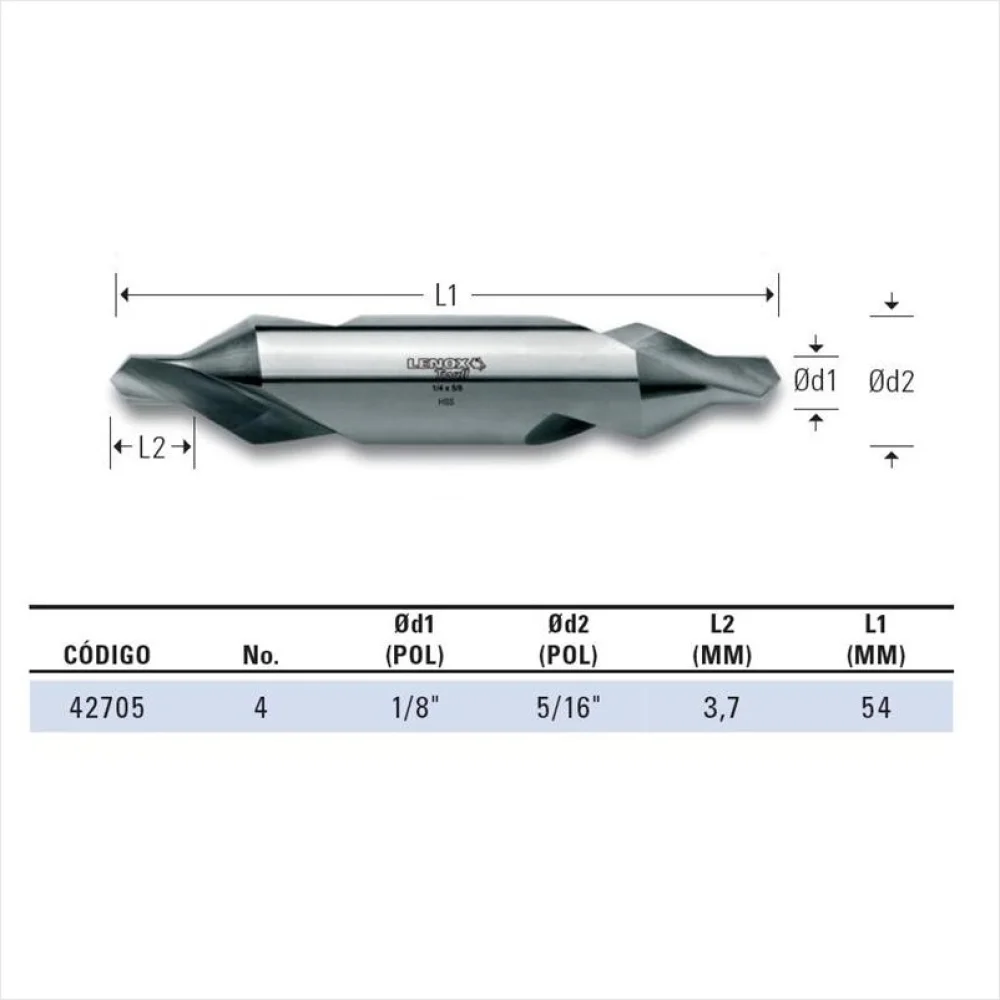 Broca de Centro Din 333a HSS 1/8X5/16" Lenox-Twill TW730
