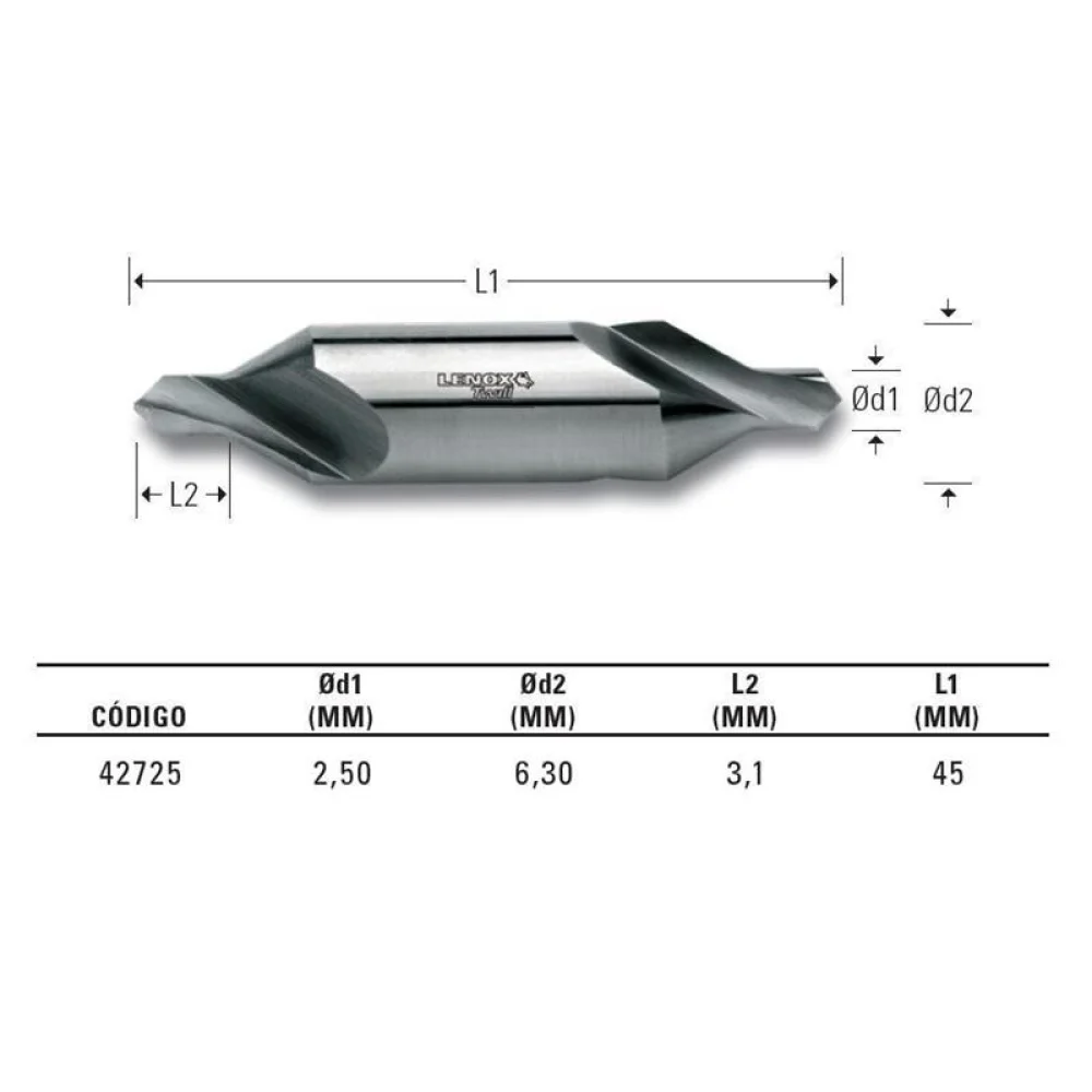 Broca de Centro Din 333a HSS 2,5X6,3MM Lenox-Twill TW700