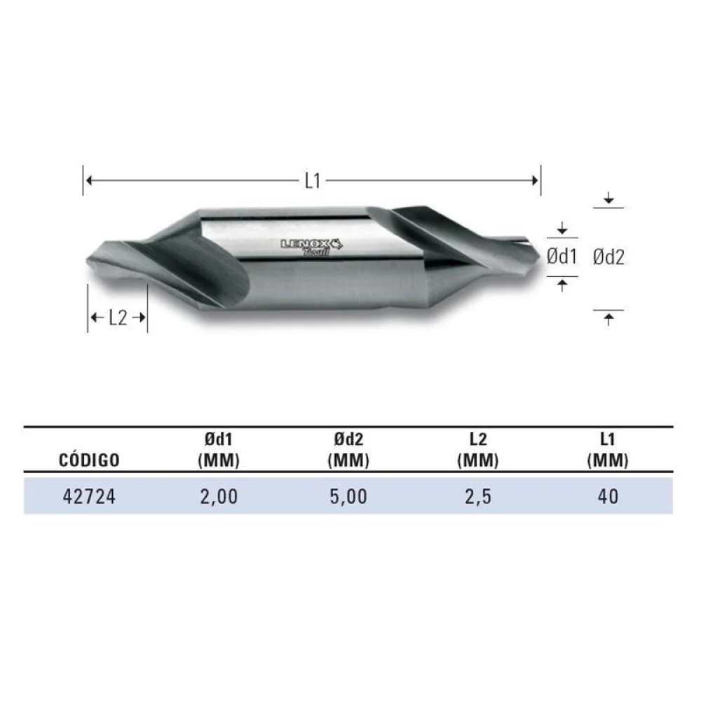Broca de Centro Din 333a HSS 2X5MM Lenox-Twill TW700