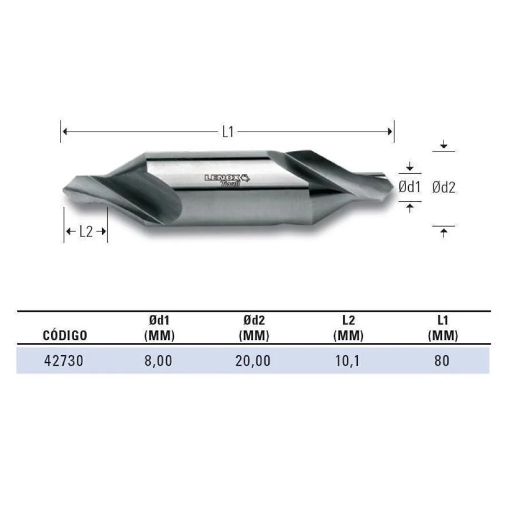 Broca de Centro Din 333a HSS 8X20MM Lenox-Twill TW700