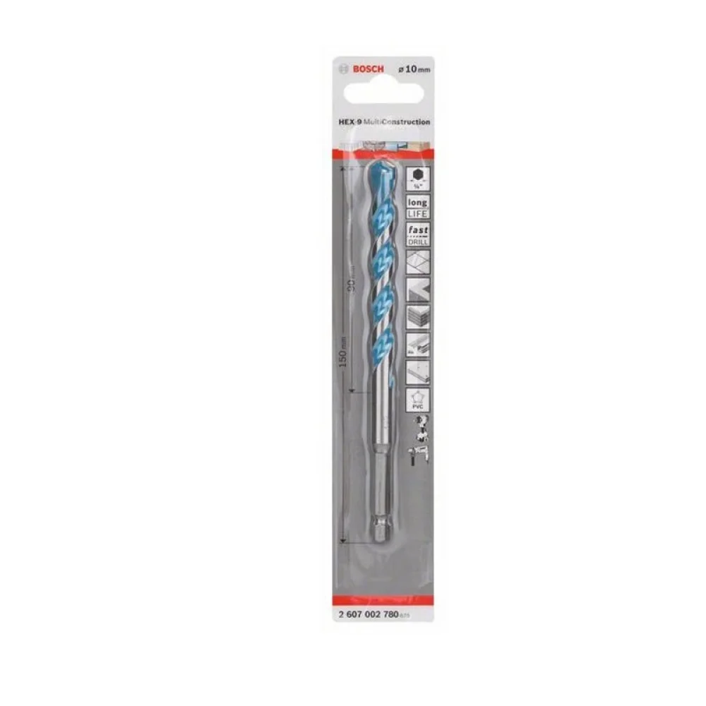 Broca de Widia Multimateriais HEX-9 Multiconstruction Encaixe Hexagonal 10MM-13/32" Bosch 2607002780