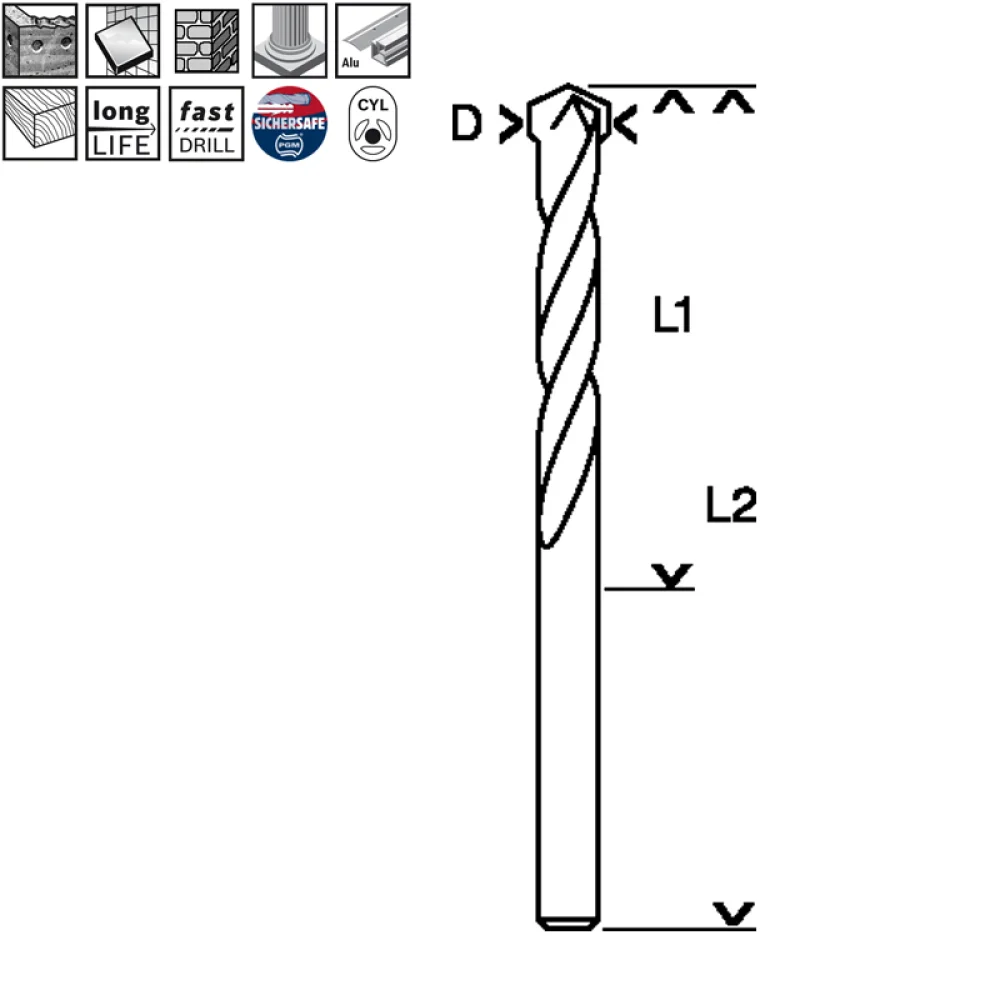 Broca de Widia Concreto Longa CYL-9 Multiconstruction Expert 10MMX10" Bosch 2608901485