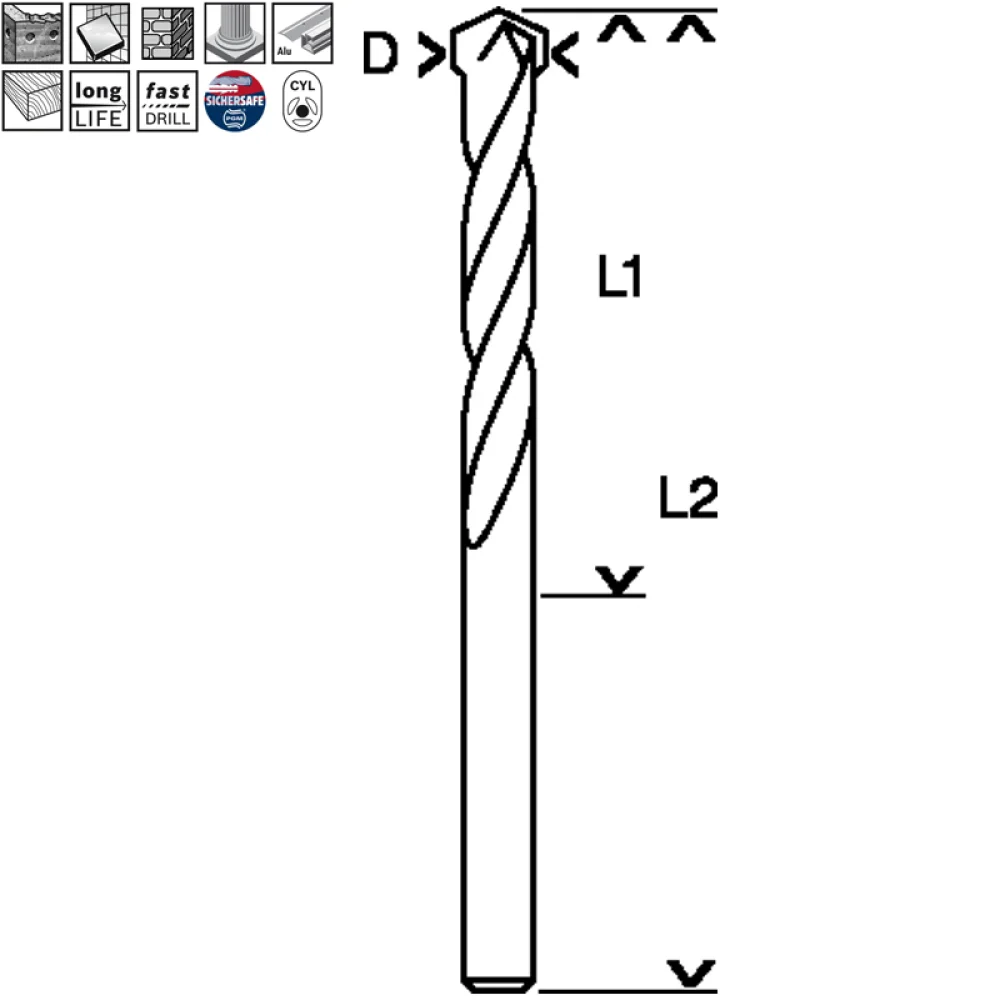Broca de Widia Concreto Longa CYL-9 Multiconstruction 12MM-15/32X10" Bosch 2608901486
