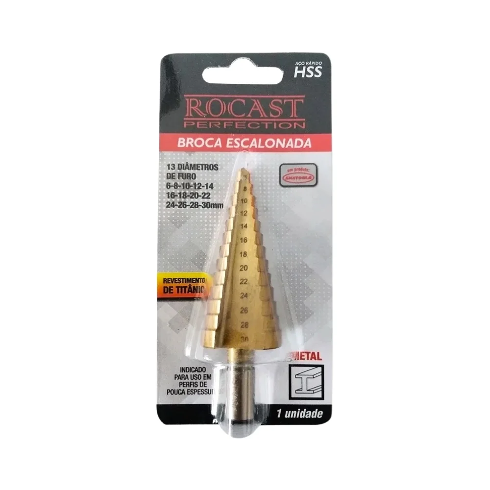 Broca Escalonada Com Tratamento de Titanio HSS 6A30MM Rocast 1700003