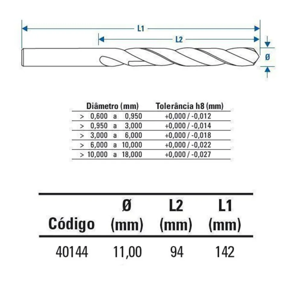 Broca Haste Paralela DIN 338 HSS 11MM Lenox-Twill TW104
