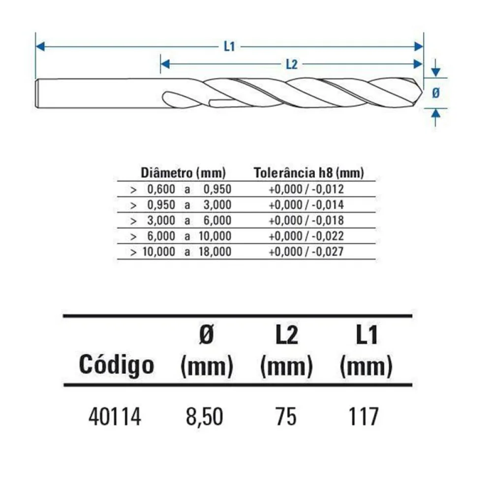 Broca Haste Paralela Din 338 HSS 8,5MM Lenox-Twill TW104