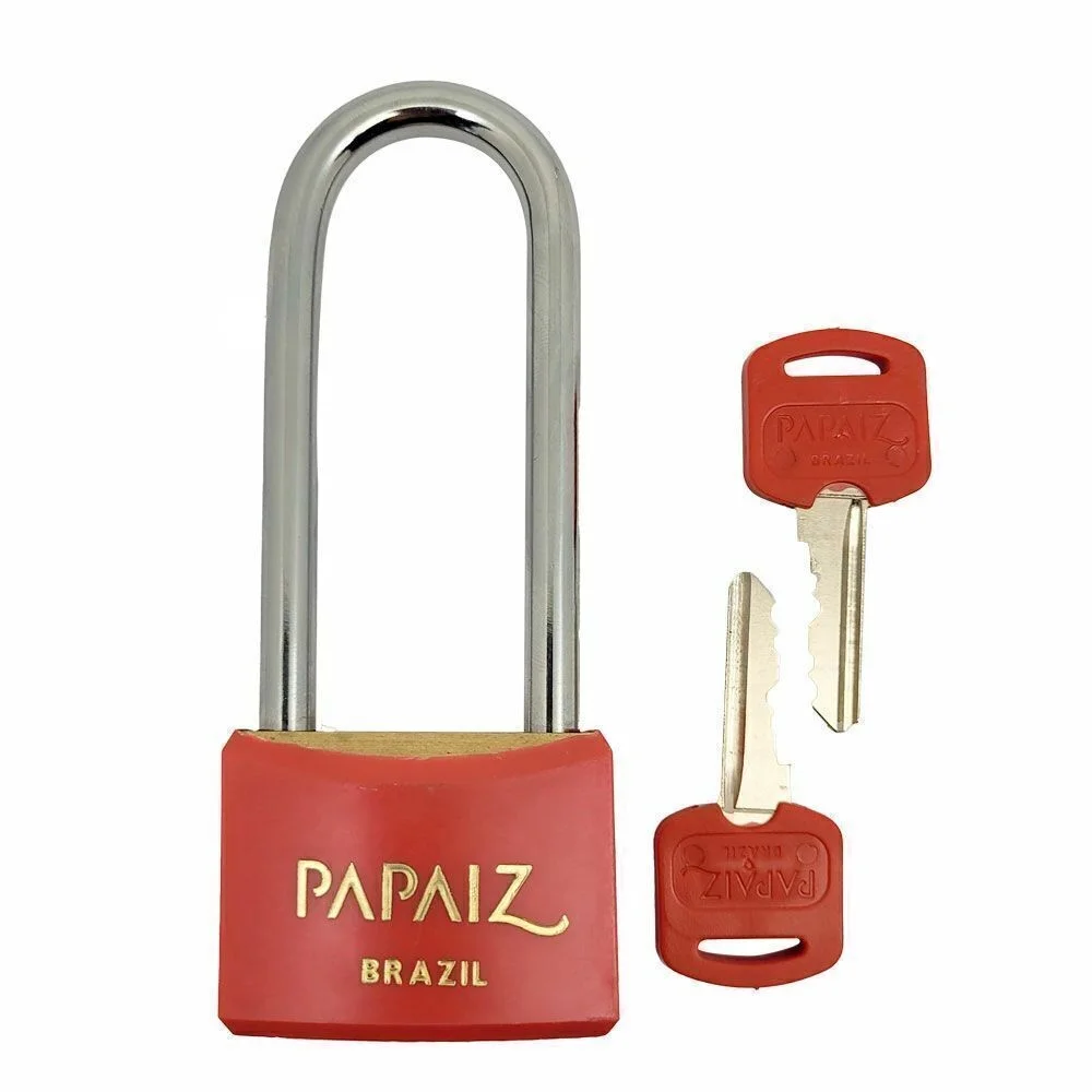 Cadeado de Latao Haste Longa Vermelho 40X70MM Papaiz CR40/70