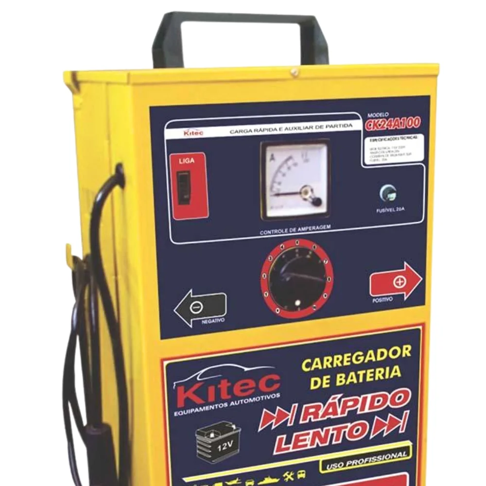 Carregador de Bateria Rapido e Lento com Auxiliar de Partida 100A 2-12/24V Bivolt Kitec CK24A100