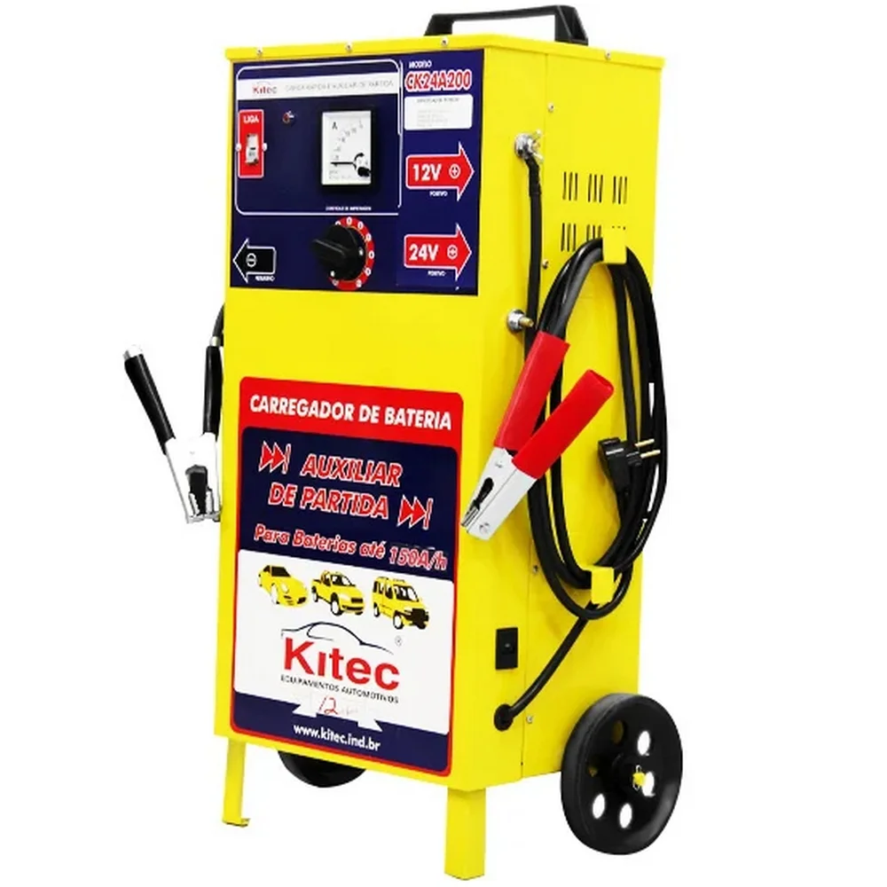 Carregador de Bateria Rapido e Lento com Auxiliar de Partida 200A 2-12/24V Bivolt Kitec CK24A200
