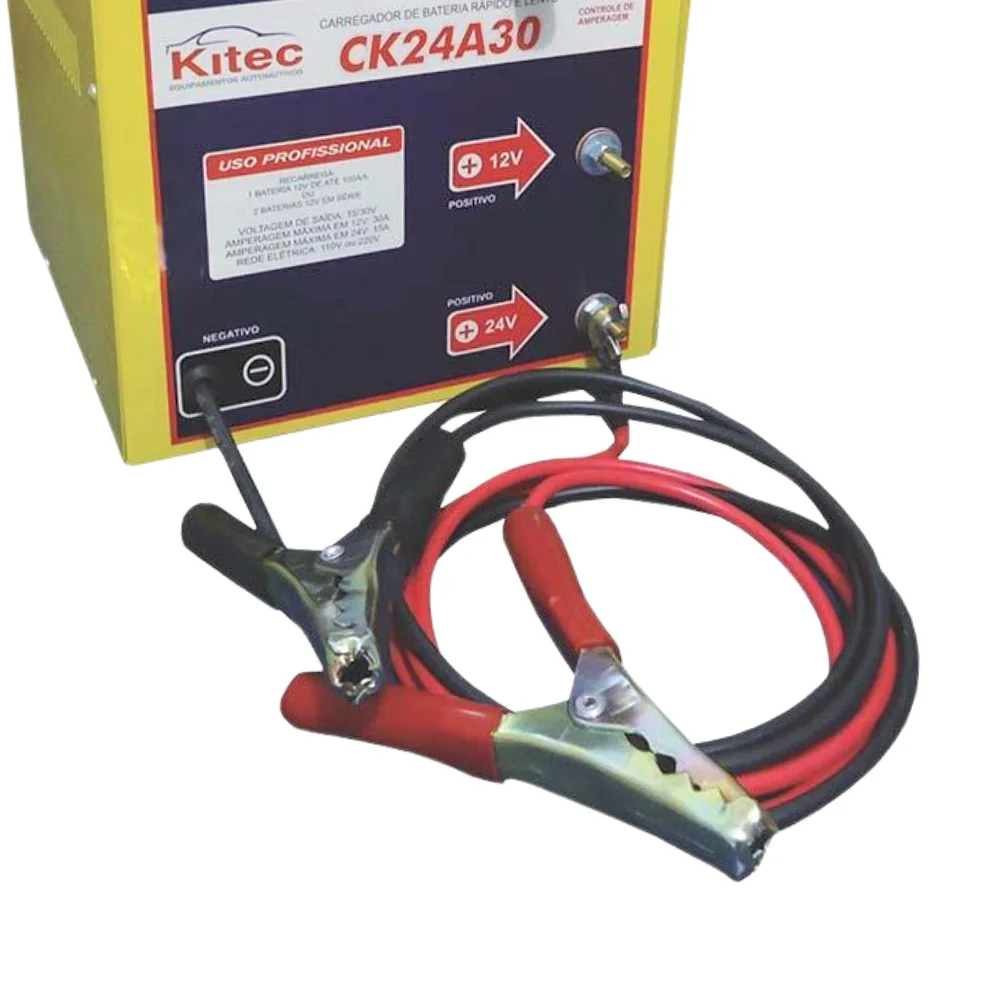 Carregador de Bateria Rapido e Lento com Auxiliar de Partida 30A 2-12/24V Bivolt Kitec CK24A30