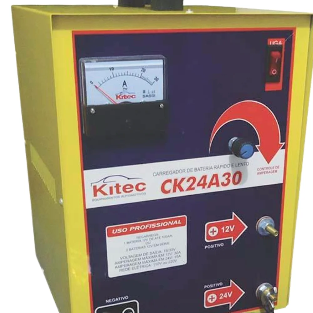 Carregador de Bateria Rapido e Lento com Auxiliar de Partida 30A 2-12/24V Bivolt Kitec CK24A30