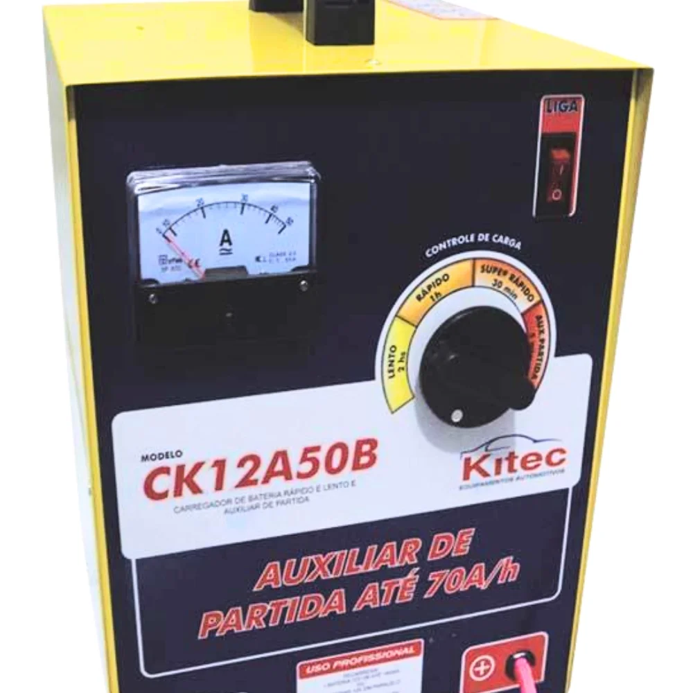 Carregador de Bateria Rapido e Lento com Auxiliar de Partida 50A 1-12V Bivolt Kitec CK12A50B