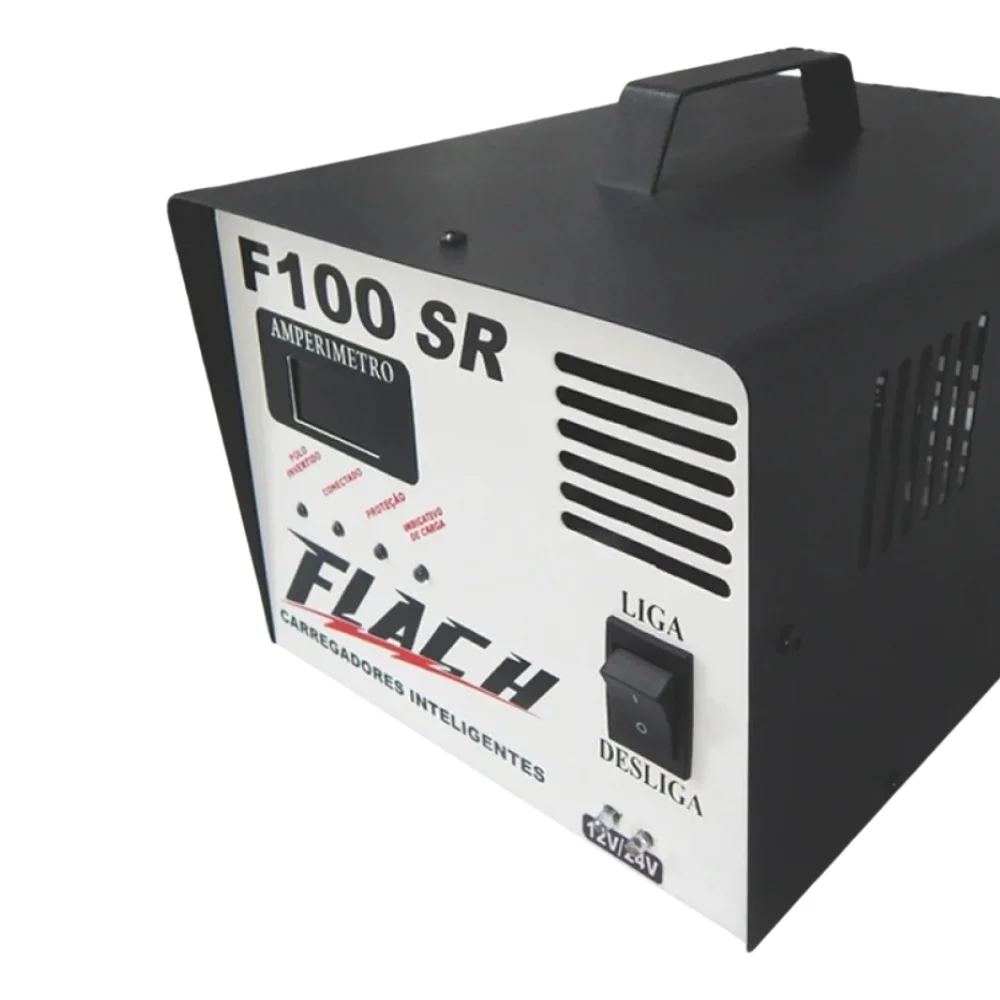 Carregador Inteligente de Bateria Automatico Flutuante com Auxiliar de Partida 40A 1-12/24V Bivolt Flach F100 SR