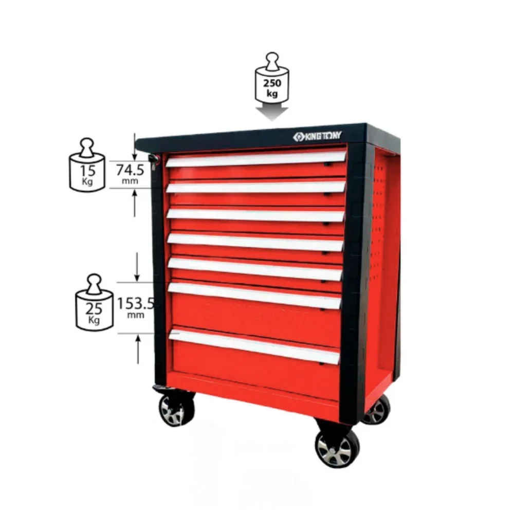 Carrinho de Ferramentas Fechado Starter Vermelho com 7 Gavetas 97X46X77CM King Tony 87B36-7BAR