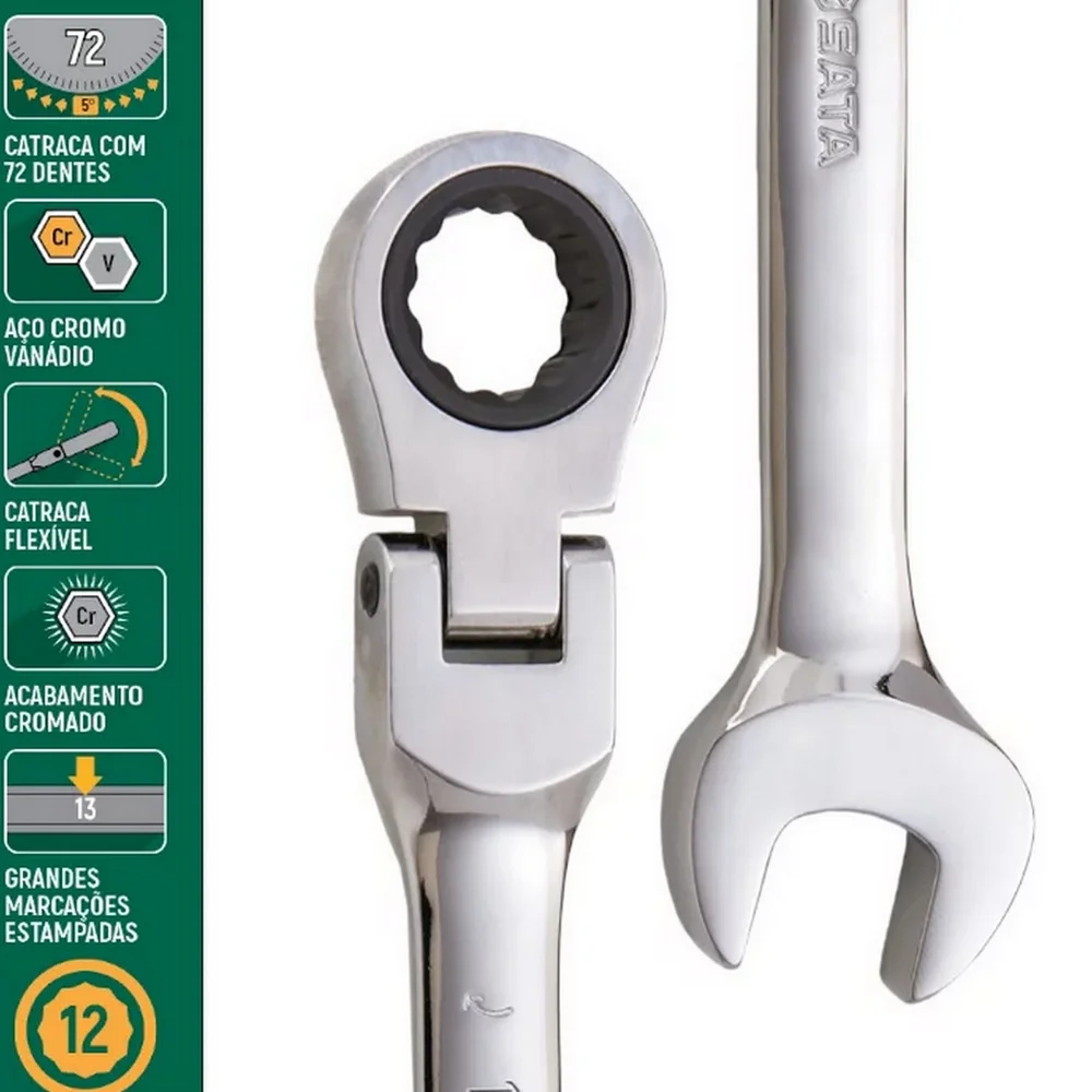 Chave Combinada Articulada com Catraca CRV 13MM Sata ST46404ST