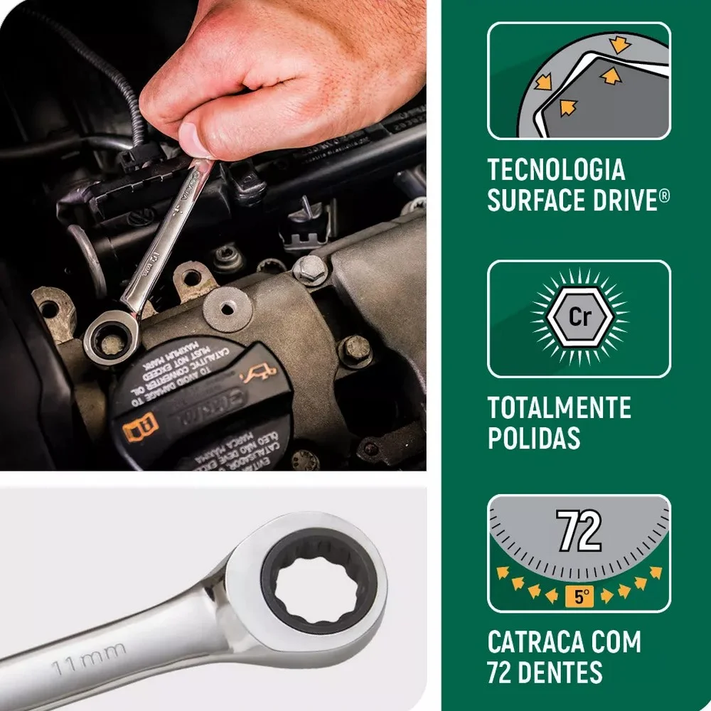 Chave Combinada com Catraca CRV 11MM Sata ST43204ST