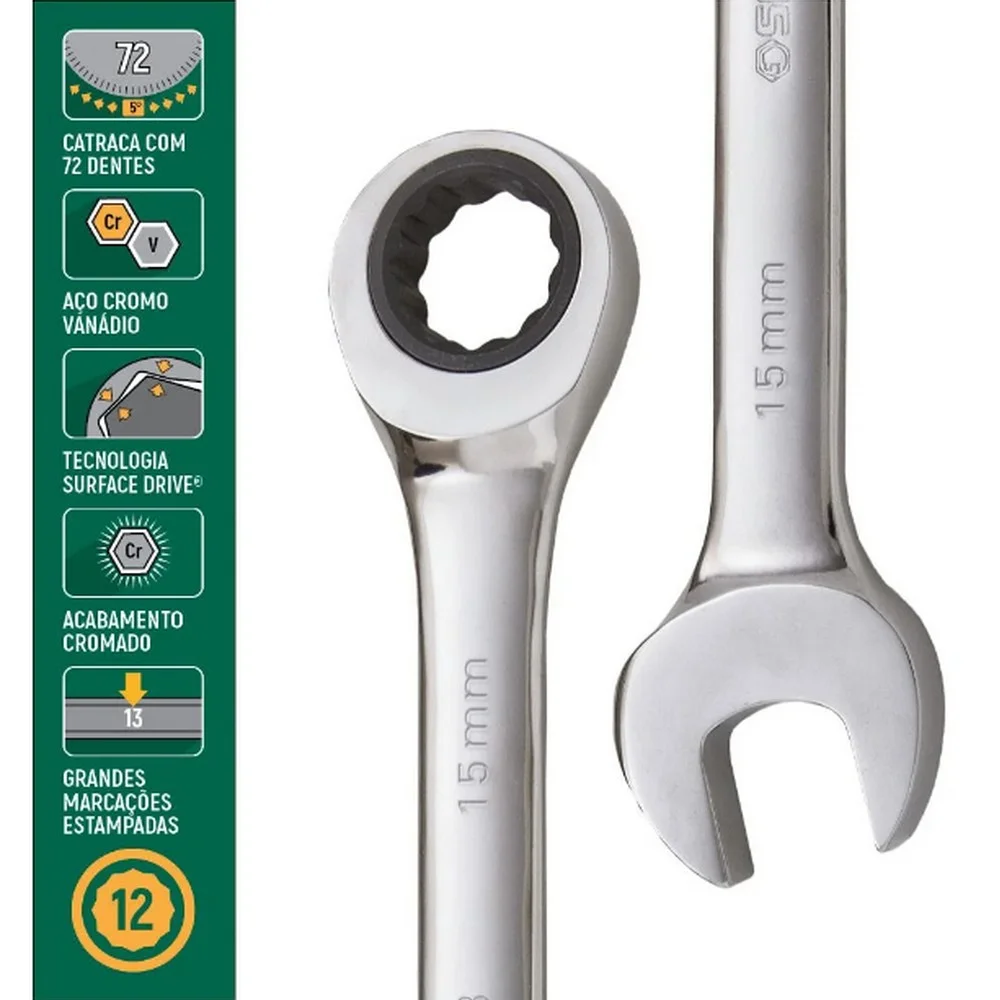 Chave Combinada com Catraca CRV 15MM Sata ST43208ST