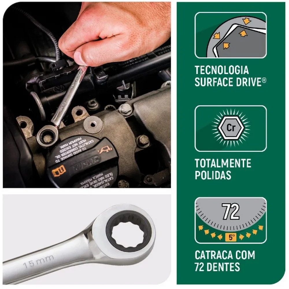 Chave Combinada com Catraca CRV 15MM Sata ST43208ST
