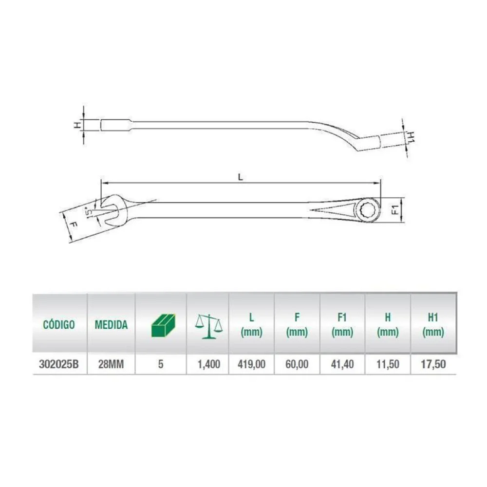 Chave Combinada CRV 28MM Belzer 302025B