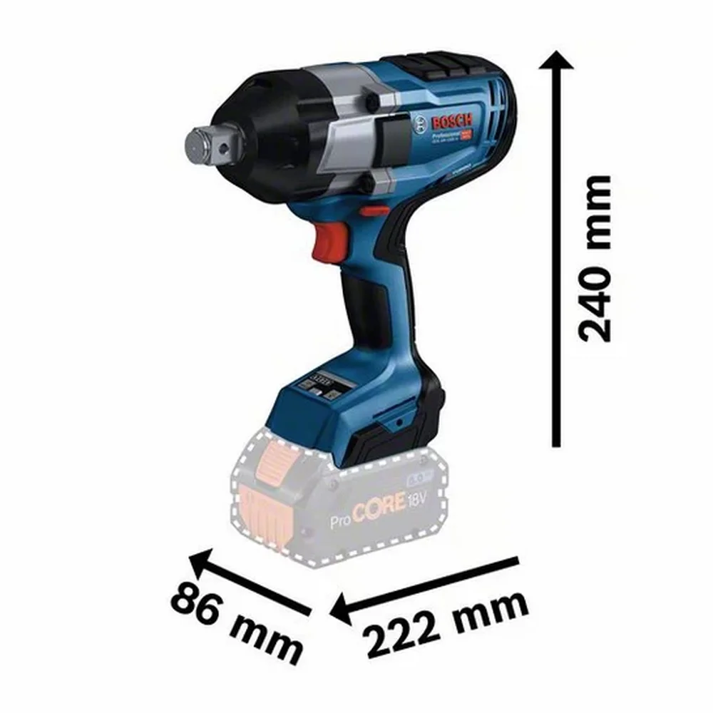 Chave de Impacto a Bateria 18v 1050NM Brushless Biturbo Sem Carregador e Bateria 3/4" Bosch GDS 18V-1050H
