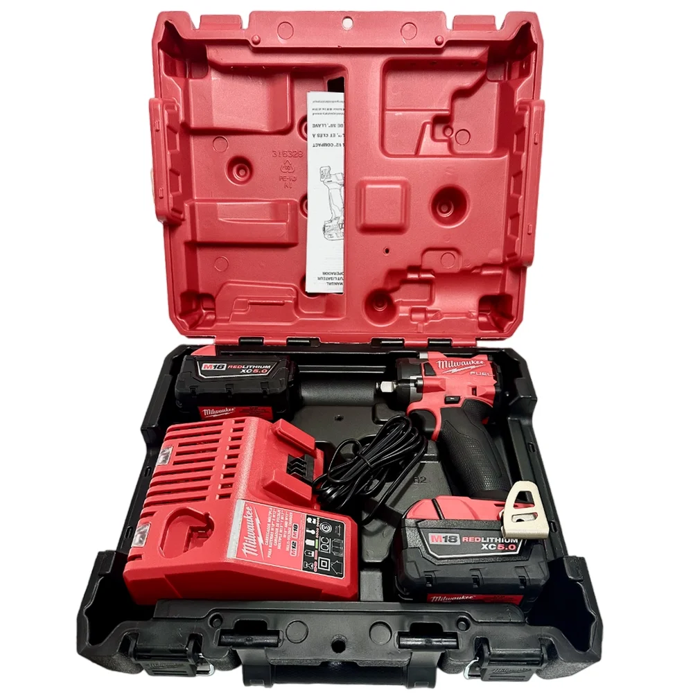 Chave de Impacto a Bateria 18V 339NM Brushless Maleta Carregador 2 Baterias 5AH 1/2" 220V Milwaukee 2855-259