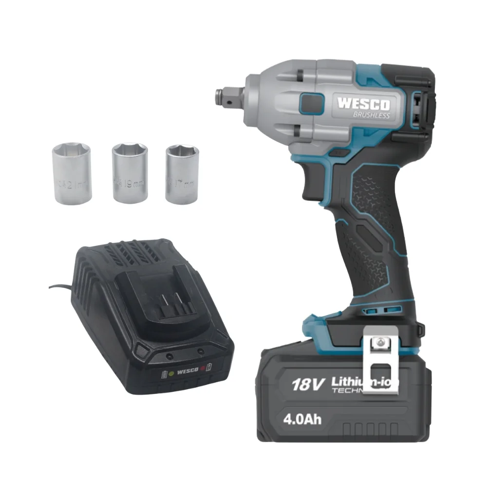 Chave de Impacto a Bateria 18V 350NM Brushless Carregador 1 Bateria 4AH Soquetes 1/2" Bivolt Wesco WS2407.1