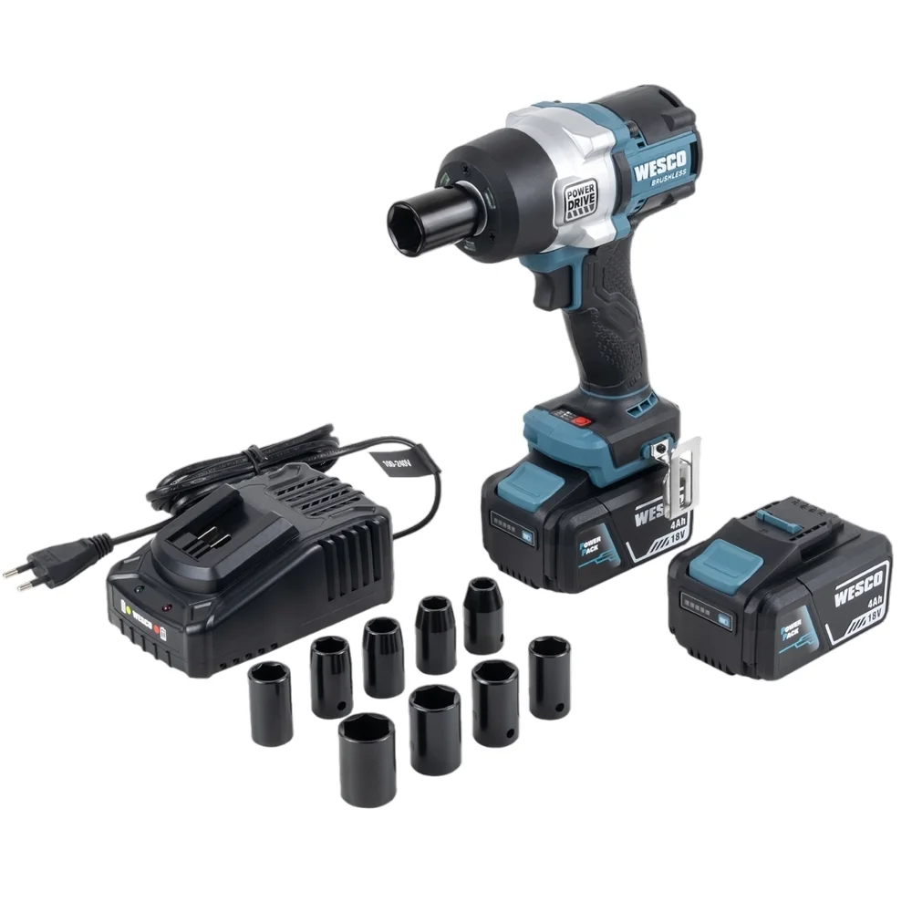 Chave de Impacto a Bateria 18V 700NM Brushless Carregador 2 Baterias 4AH Soquetes 1/2" Bivolt Wesco WS2392K2