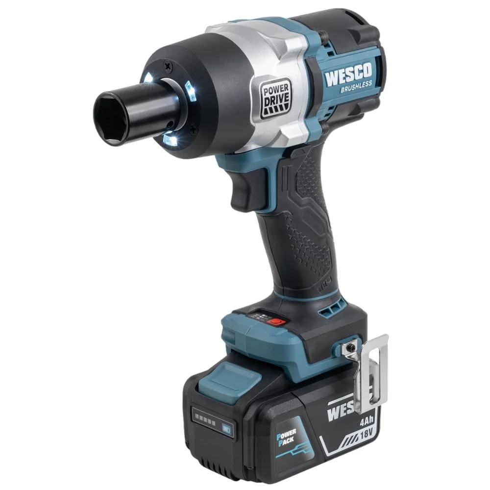 Chave de Impacto a Bateria 18V 700NM Brushless Carregador 2 Baterias 4AH Soquetes 1/2" Bivolt Wesco WS2392K2